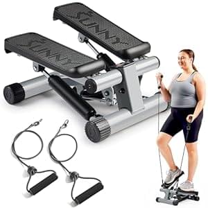Sunny Health & Fitness Mini Stepper for Exercise at Home, Stair Step Workout Machine with Resistance Band, Fullbody Cardio, Upgraded Over 300lb Weight Capacity, Optional Free SunnyFit App Connection