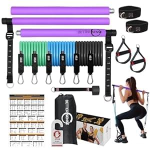 Upgraded Pilates Bar Kit – 39” Adjustable Exercise Equipment for Men, Women with 6X 20, 30, 40 lbs Resistance Bands with Adjustment Buckle – Pilates Equipment for Home Workouts for All Fitness Levels
