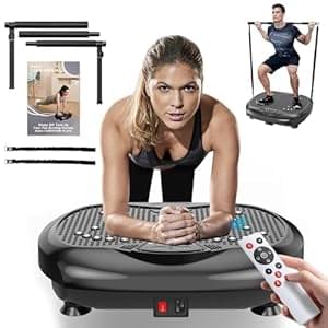 Vibration Plate Exercise Machine – Whole Body Workout Vibration Platform Lymphatic Drainage Machine for Weight Loss Home Fitness with Pilates Bar Resistance Bands Remote